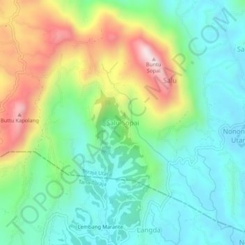 Mapa topográfico Salu Sopai, altitude, relevo