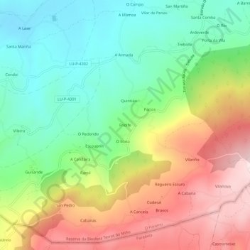 Mapa topográfico Friolfe, altitude, relevo