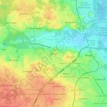 Mapa topográfico Eysines, altitude, relevo