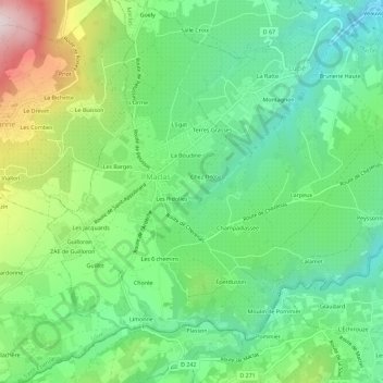 Mapa topográfico Les Cures, altitude, relevo