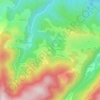 Mapa topográfico Boulet, altitude, relevo