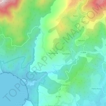 Mapa topográfico Sarcunacciu, altitude, relevo