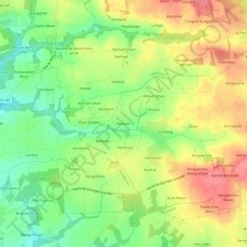Mapa topográfico Kerintec, altitude, relevo