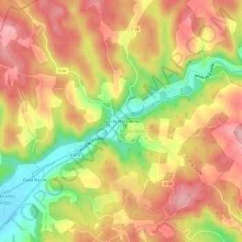 Mapa topográfico Pont de Montcabrier, altitude, relevo
