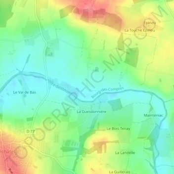 Mapa topográfico La Pitoulais, altitude, relevo