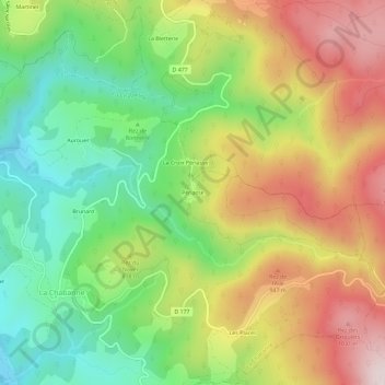 Mapa topográfico Périasse, altitude, relevo