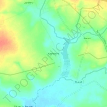 Mapa topográfico Gameleira, altitude, relevo