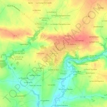 Mapa topográfico Le Beignon, altitude, relevo