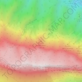 Mapa topográfico Picota dels Collars, altitude, relevo