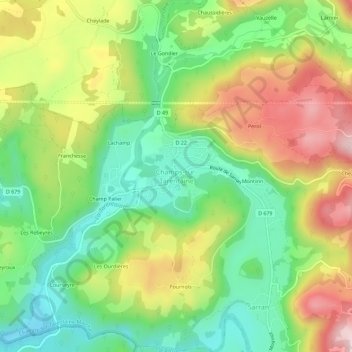 Mapa topográfico Champs-sur-Tarentaine, altitude, relevo
