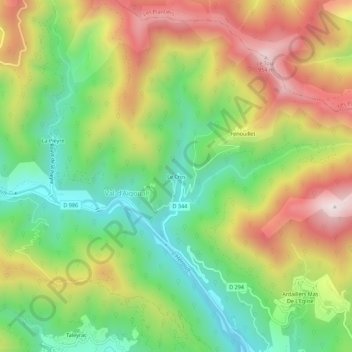Mapa topográfico Le Cros, altitude, relevo