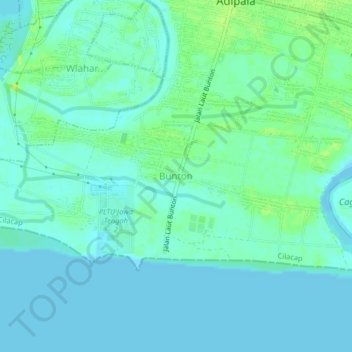 Mapa topográfico Bunton, altitude, relevo