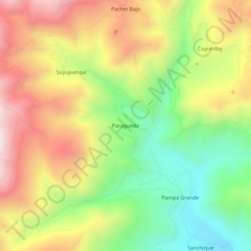 Mapa topográfico Paragueda, altitude, relevo