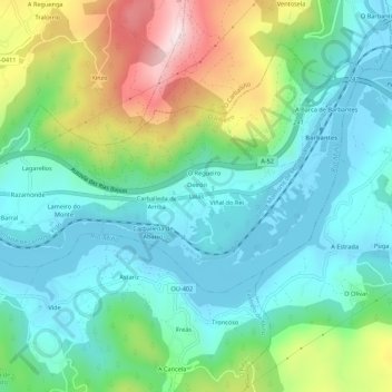 Mapa topográfico Laias, altitude, relevo
