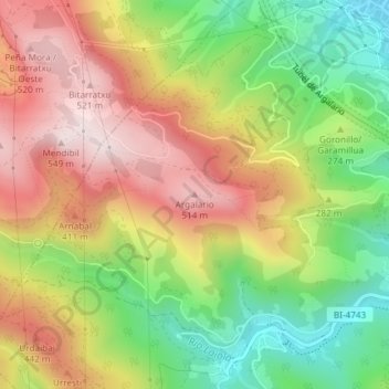 Mapa topográfico Argalario, altitude, relevo