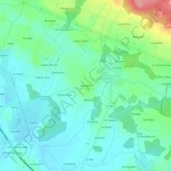 Mapa topográfico Keravélo, altitude, relevo