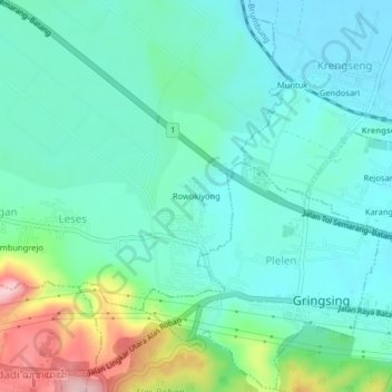 Mapa topográfico Rowokiyong, altitude, relevo