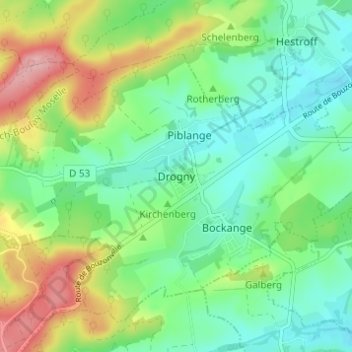 Mapa topográfico Drogny, altitude, relevo