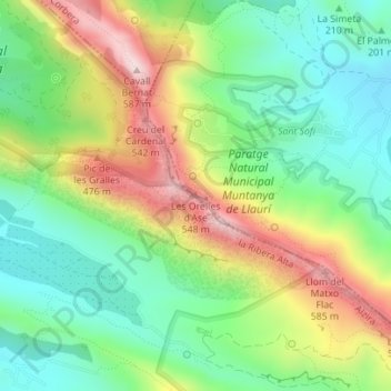 Mapa topográfico Llaurí, altitude, relevo