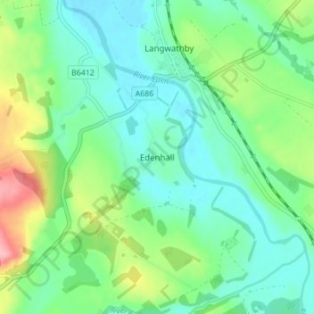 Mapa topográfico Edenhall, altitude, relevo