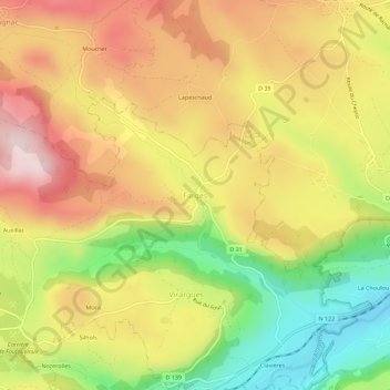 Mapa topográfico Farges, altitude, relevo