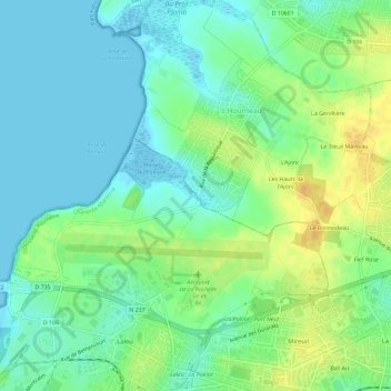 Mapa topográfico Le Bas Pampin, altitude, relevo