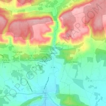 Mapa topográfico Labaume, altitude, relevo