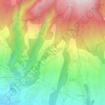 Mapa topográfico Lambert les Hauts, altitude, relevo