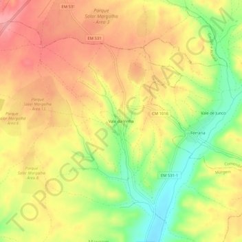 Mapa topográfico Vale da Vinha, altitude, relevo