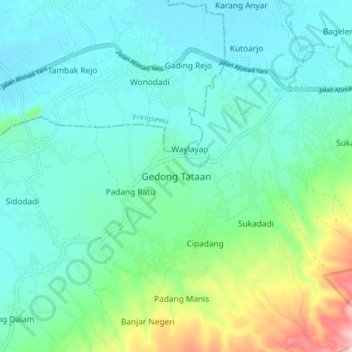 Mapa topográfico Gedong Tataan, altitude, relevo