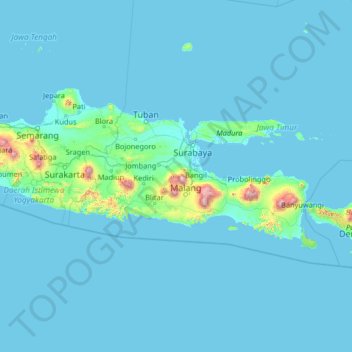 Mapa topográfico East Java, altitude, relevo