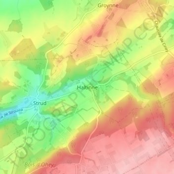 Mapa topográfico Haltinne, altitude, relevo
