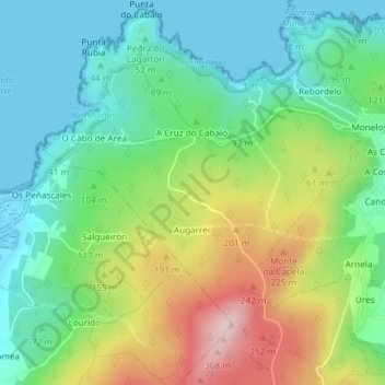 Mapa topográfico Monte de San Pedro, altitude, relevo