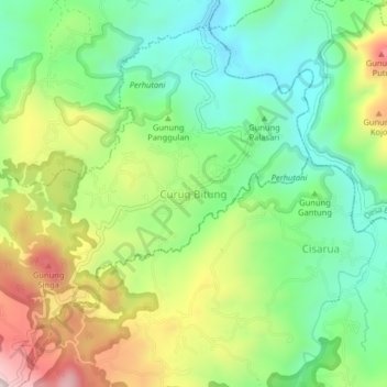Mapa topográfico Curug Bitung, altitude, relevo