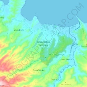 Mapa topográfico Kecamatan Sanggar, altitude, relevo