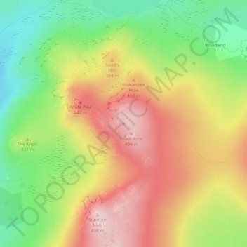Mapa topográfico Woodend Height, altitude, relevo