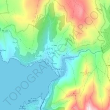 Mapa topográfico A Pena, altitude, relevo