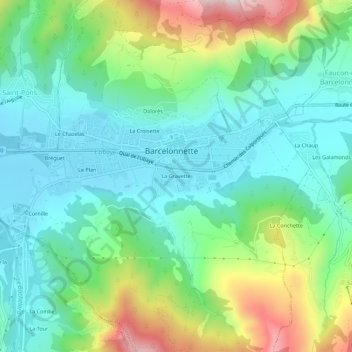 Mapa topográfico La Gravette, altitude, relevo