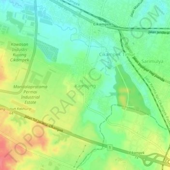Mapa topográfico Kamojing, altitude, relevo
