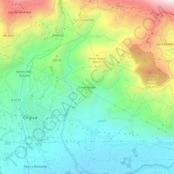 Mapa topográfico Cerro Negro, altitude, relevo