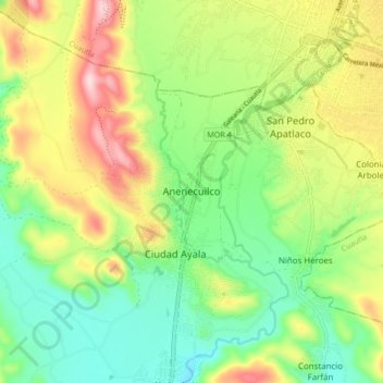 Mapa topográfico Anenecuilco, altitude, relevo