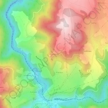 Mapa topográfico Rochegude, altitude, relevo
