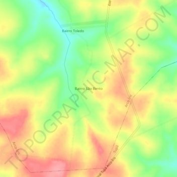 Mapa topográfico Bairro São Bento, altitude, relevo