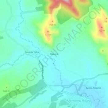 Mapa topográfico Maraca, altitude, relevo