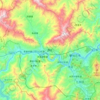 Mapa topográfico Xiqu District, altitude, relevo