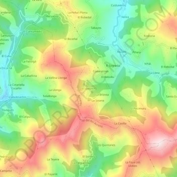 Mapa topográfico El Llanotín, altitude, relevo