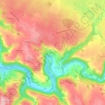 Mapa topográfico Ampiac, altitude, relevo