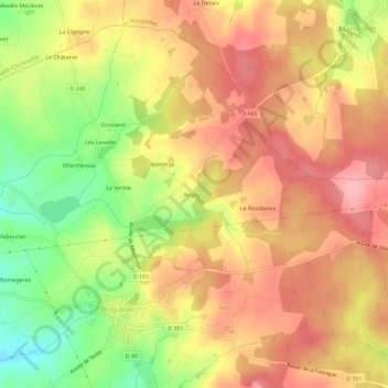 Mapa topográfico Anglars, altitude, relevo