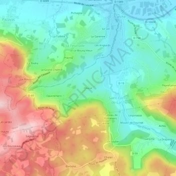 Mapa topográfico Chazat, altitude, relevo