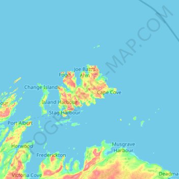 Mapa topográfico Fogo Island, altitude, relevo